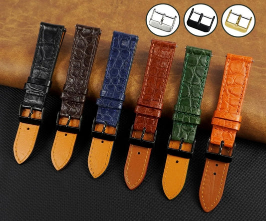 Alligator Flat Leather Watch Band Real Crocodile Watch Strap Men Quick Release