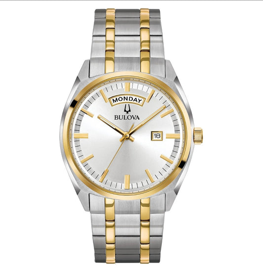 Bulova Men's Quartz Gold Tone Accents Calendar Bracelet 39mm Watch 98C127