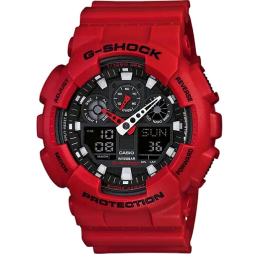 Casio G-Shock GA100B-4A Analog-Digital Red Resin Black Dial Watch
